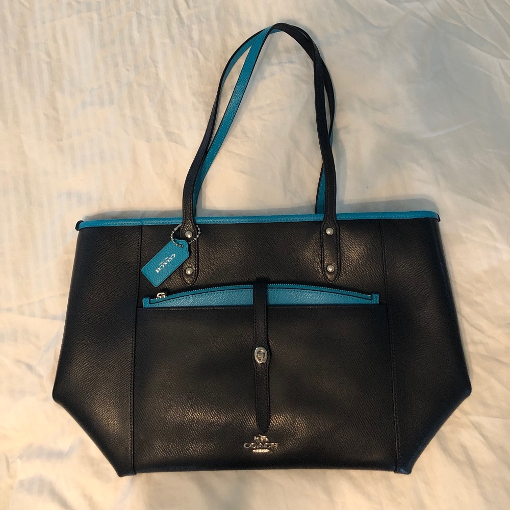 NWT Coach Navy and Teal Zip Top Tote